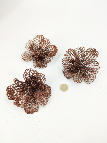 Fleur clip pailleté marron II 11-12 cm 3 pcs.