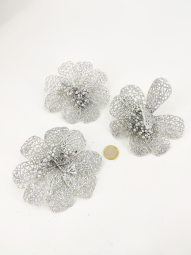 Flower clip glitter silver II 11-12 cm 3 pcs.