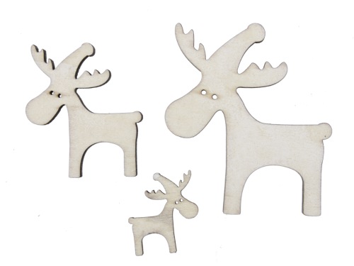 Wooden reindeer natural 3-5-7 cm 20 p.