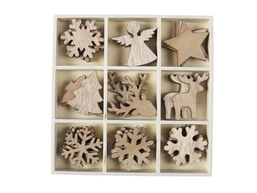 Houten decoratie kerst ca 4 cm ass. 9x4 st.