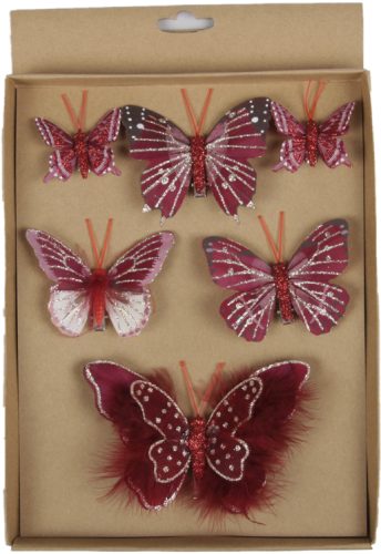 Papillon 5-8-12 cm met clip burgundy 6 p.