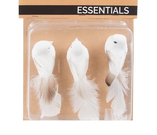 Birds white 17 cm with real feathers on clips 3 pcs.
