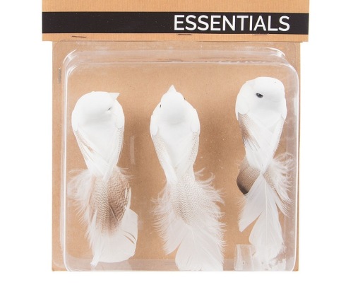 Oiseaux blanc 17 cm avec de vraies plumes sur clips 3 pcs.