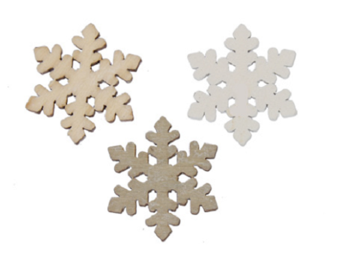 Flocons de neige en bois ass. 3 cm 60 p.