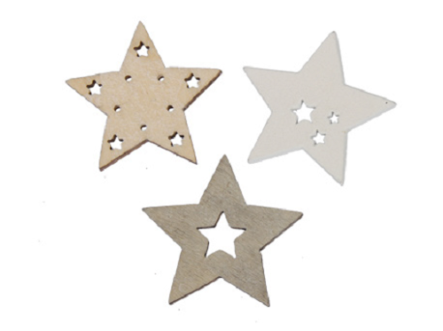 Wooden stars ass. 3 cm 60 p.