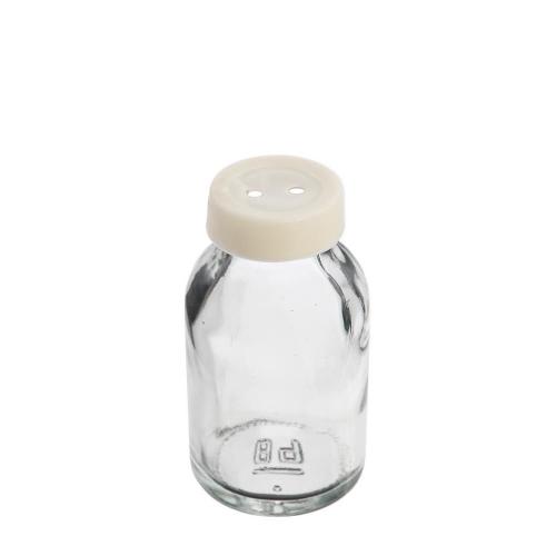 Tafelvaasje mini flesje met plastiek dop 2 gaatjes H6 cm D 3 cm