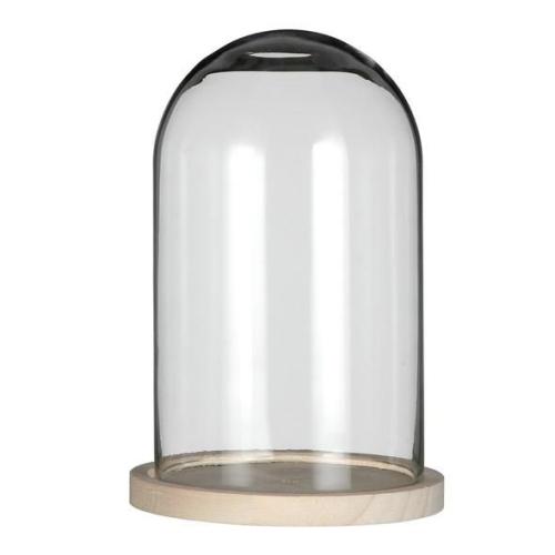 Glass Bell Jar with Wooden Base H 25 cm Ø 17 cm