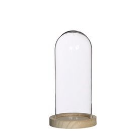 Cloche en verre avec socle en bois H 20 cm Ø 10 cm