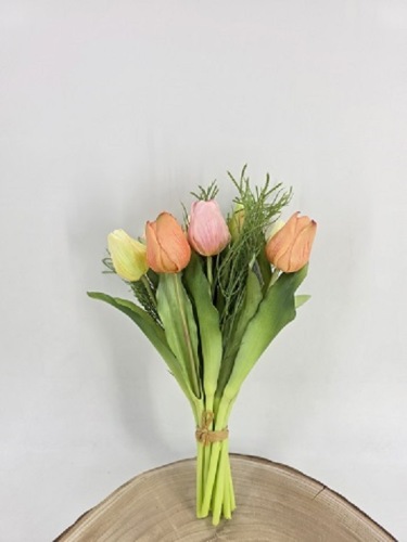Tulpenbundel Met Gras 30 cm Zalm/Roze Mix