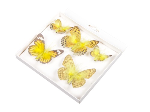 Vlinder 5/8 cm met clip geel 5 st.