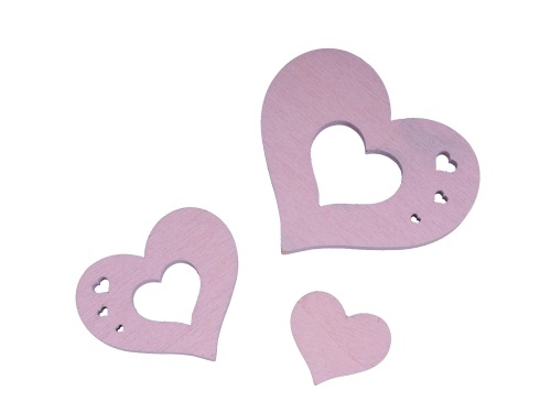 Wooden hearts 3 ass. 3/5/7 cm 20 p. pink