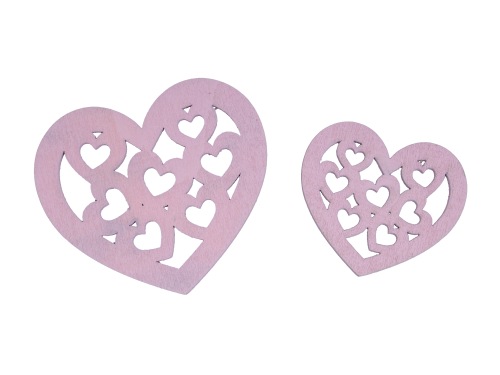 Houten hartjes 2 ass. 5/7 cm 20 st. roze