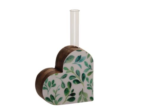 Vase en bois en céramique avec pipette forme coeur  12x12 cm