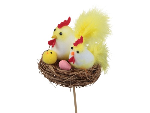 2x Nest with 2 chickens ⌀ 7.5 cm on stick yellow