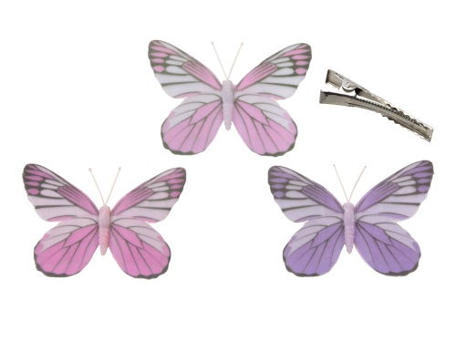 Papillon 12 cm met clip rose-lilas 3 p.