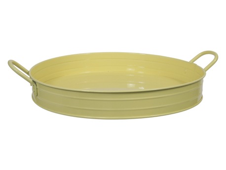 Metalen schaal met handvat geel Ø36x6 cm