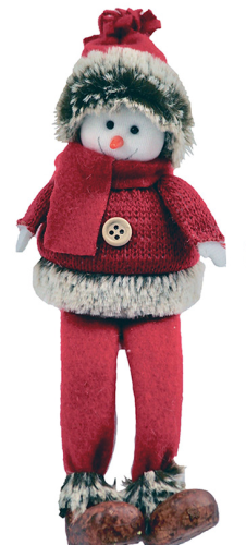 Schneemann sitzend mit roter Jacke 22 cm