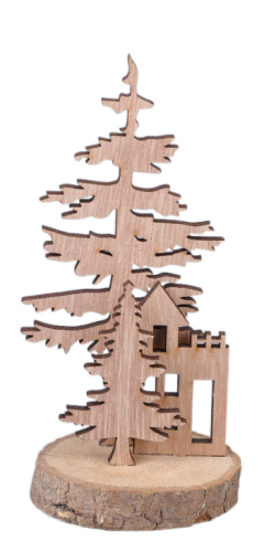 Décoration de table Chalet avec arbres de Noël H 17 cm