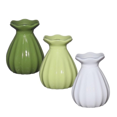 Gekleurde Glazen Vaasjes Fleur Groen/Wit 3 st.