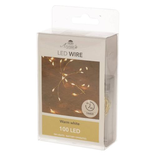 Warm white LED lights with timer  100 p. with gold wire