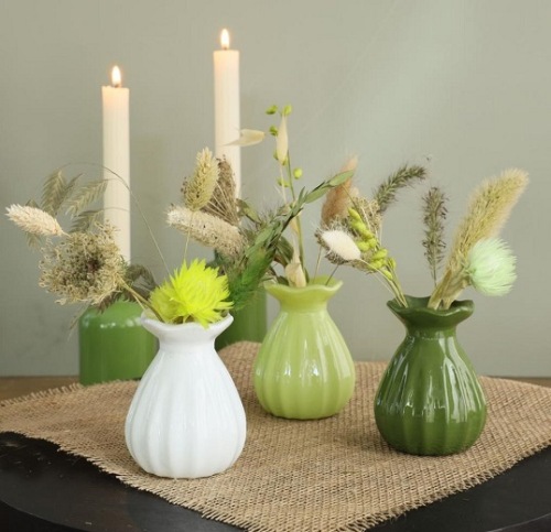 Gekleurde Glazen Vaasjes Fleur Groen/Wit 3 st.
