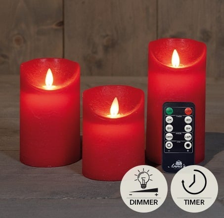 LED Kaars Rustiek Wax Rood Set Van 3