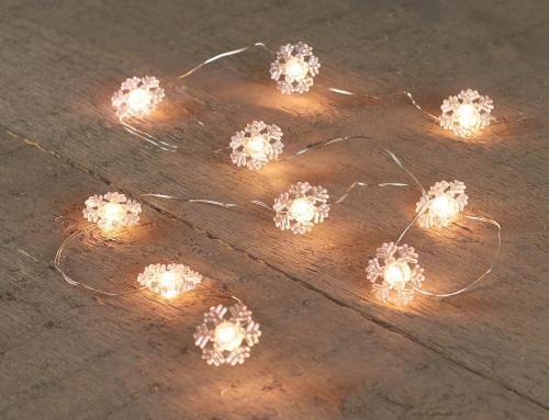 Warm white LED lights snowflake with timer  10 p.