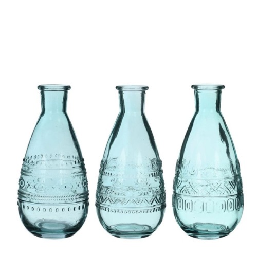 Gekleurde glazen fles rome blauw Ø7,5 h.15,8 cm