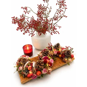 DIY-pakket Herfstslinger op plank Carlein Tukkers Leer bloemschikken detail Bloemschikmateriaal Dentergem