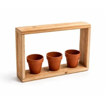 Houten frame met 3 terracotta potjes - Dentergem - bloemschikmateriaal