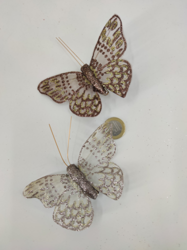 Schmetterling 10x8 cm mit clipkupfer und cream glitter 12 St.