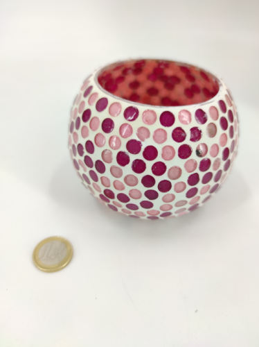 Tealight vase mosaic pink round 12x9 cm