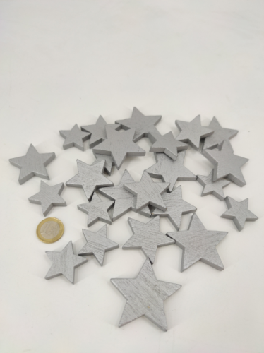 Wooden stars silver 24 pcs.