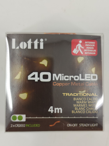 MicroLED blanc chaud 40 p. 4 m. incl. batteries fil de cuivre