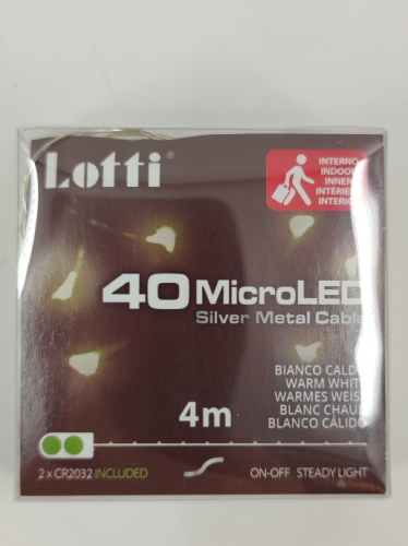 Warmweisse MicroLED-lichter 40 st. 4 m. incl. Batterien silberdraht