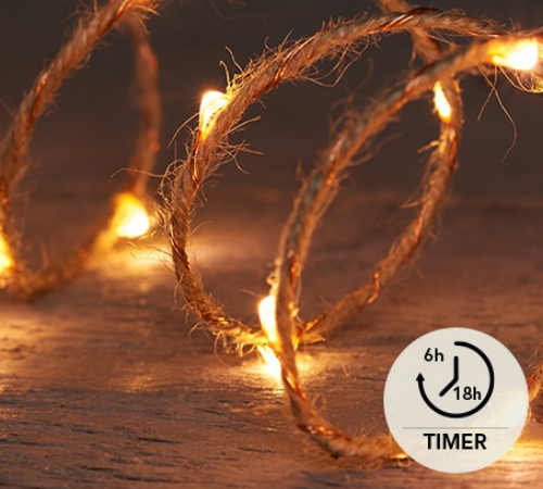 Éclairage LED classique chaud 20 pcs avec fil de toile de jute