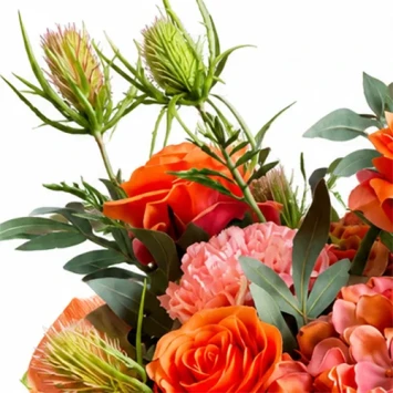 Kunstboeket luxe zalmroze zijden bloemen 65 cm 10 takken met rozen anjers hortensia distel en varen voor cadeau en woondecora
