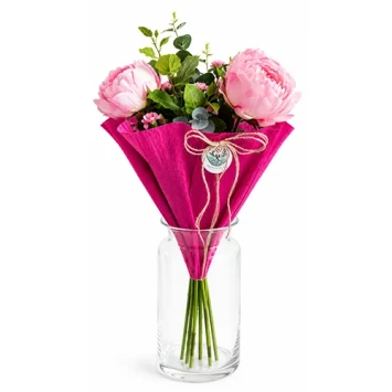 Kunstboeket pioenen roze zijden bloemen 50 cm 6 takken met hedera en eucalyptus voor cadeau en woondecoratie - Dentergem - bl