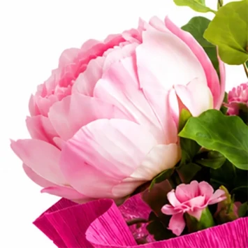 Kunstboeket pioenen roze zijden bloemen 50 cm 6 takken met hedera en eucalyptus voor cadeau en woondecoratie - Dentergem - bl