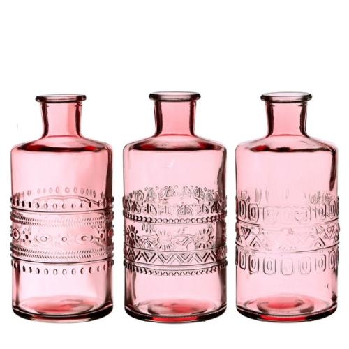 Gekleurde glazen fles porto roze Ø7,5 h.14,5 cm