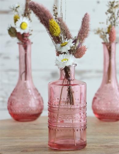Gekleurde glazen fles porto roze Ø7,5 h.14,5 cm
