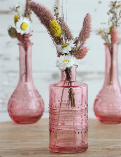 Bouteille en verre coloré porto rose Ø7,5 h.14,5 cm