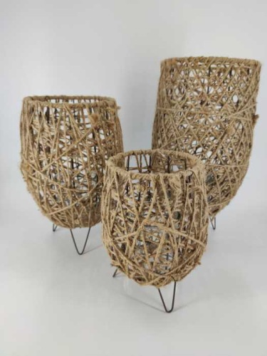 Basket planter with rope H 42 cm Ø 24 cm + glass