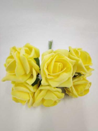 Rose en mousse 6 cm jaune (6 p.)