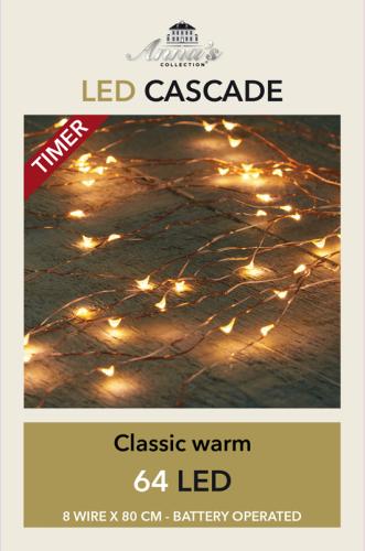 Classic white LED lights cascade 64 p.  with copper wire with timer