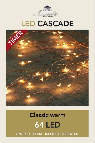 LED blanc classique cascade 64 p.  avec fil de cuivre avec minuterie