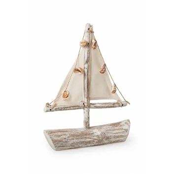 Zeilboot sparrenhout met schelpen - drijfhout - bloemschikmateriaal - dentergem